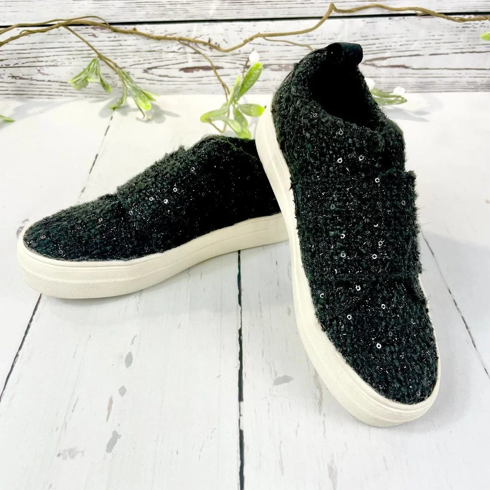 Dolce Vita Black Sparkly Low Top Sneakers - Picture 1 of 11